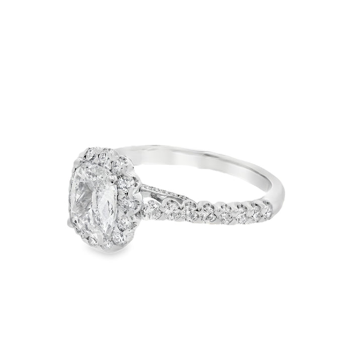 14K White Cushion Diamond 0.95Ct Halo Engagement Ring