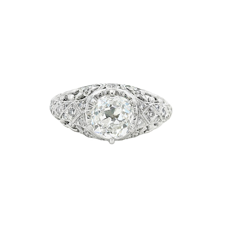 Platinum Round Diamond 1.33Ct Vintage Engagement Ring