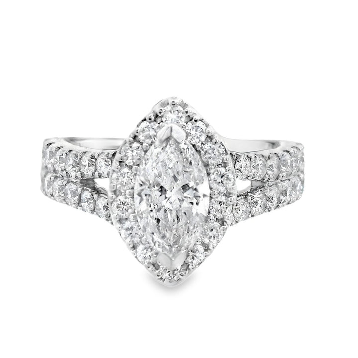 14K White Marquise Diamond 1.00Ct Halo Engagement Ring