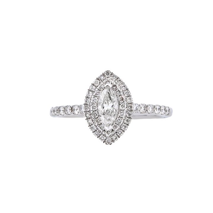 14K White Marquise Diamond 0.36Ct Halo Engagement Ring