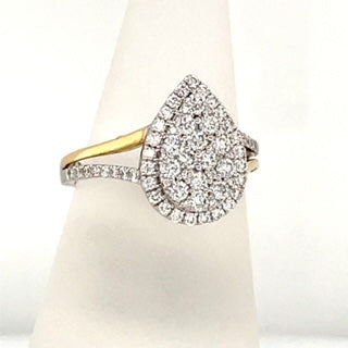 14K Two- Tone Round Diamond 0.75Ct Cluster Engagement Ring