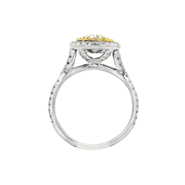 14K Two-Tone Oval Yellow Diamond Halo Fashion Ring