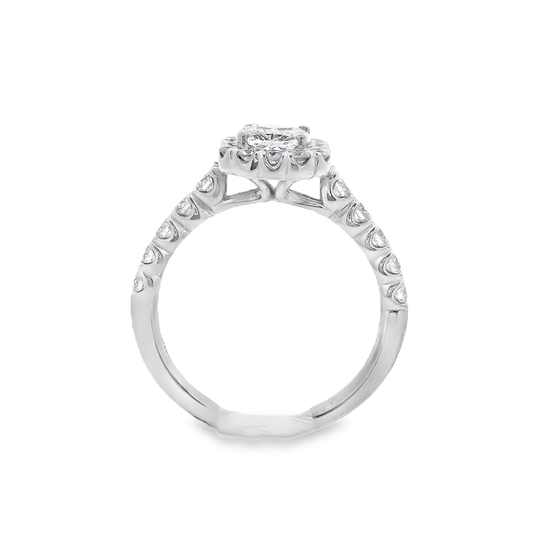 18K White Cushion Diamond 0.70Ct Halo Engagement Ring