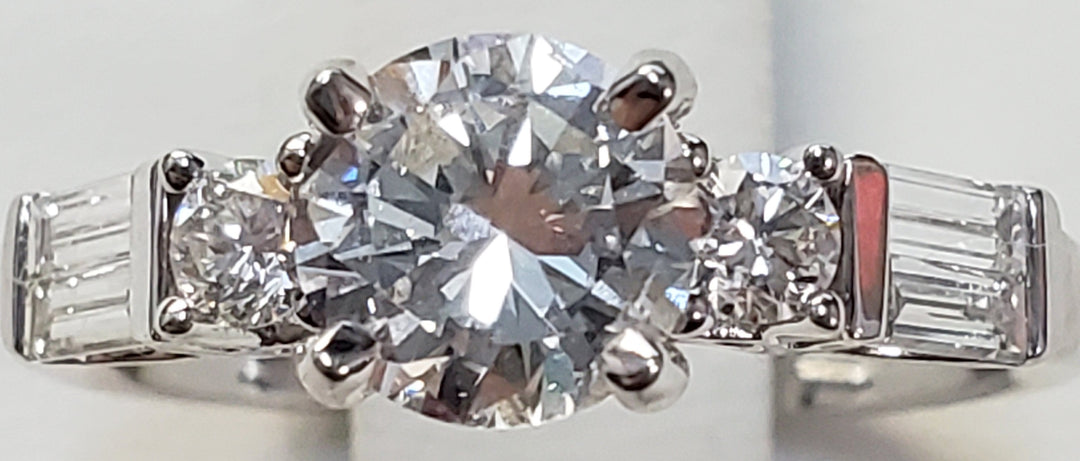 14K White Gold Round Diamond 0.96Ct Multi-Stone Engagement Ring