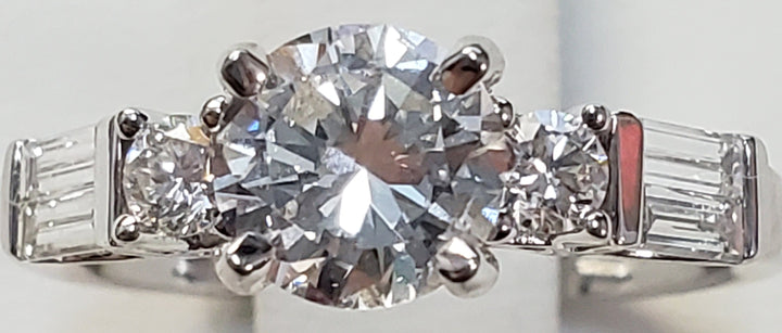 14K White Gold Round Diamond 0.96Ct Multi-Stone Engagement Ring