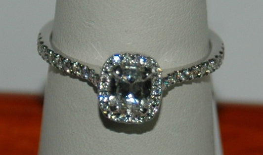 18K White Gold 0.41Ct Cushion Diamond Halo Ring