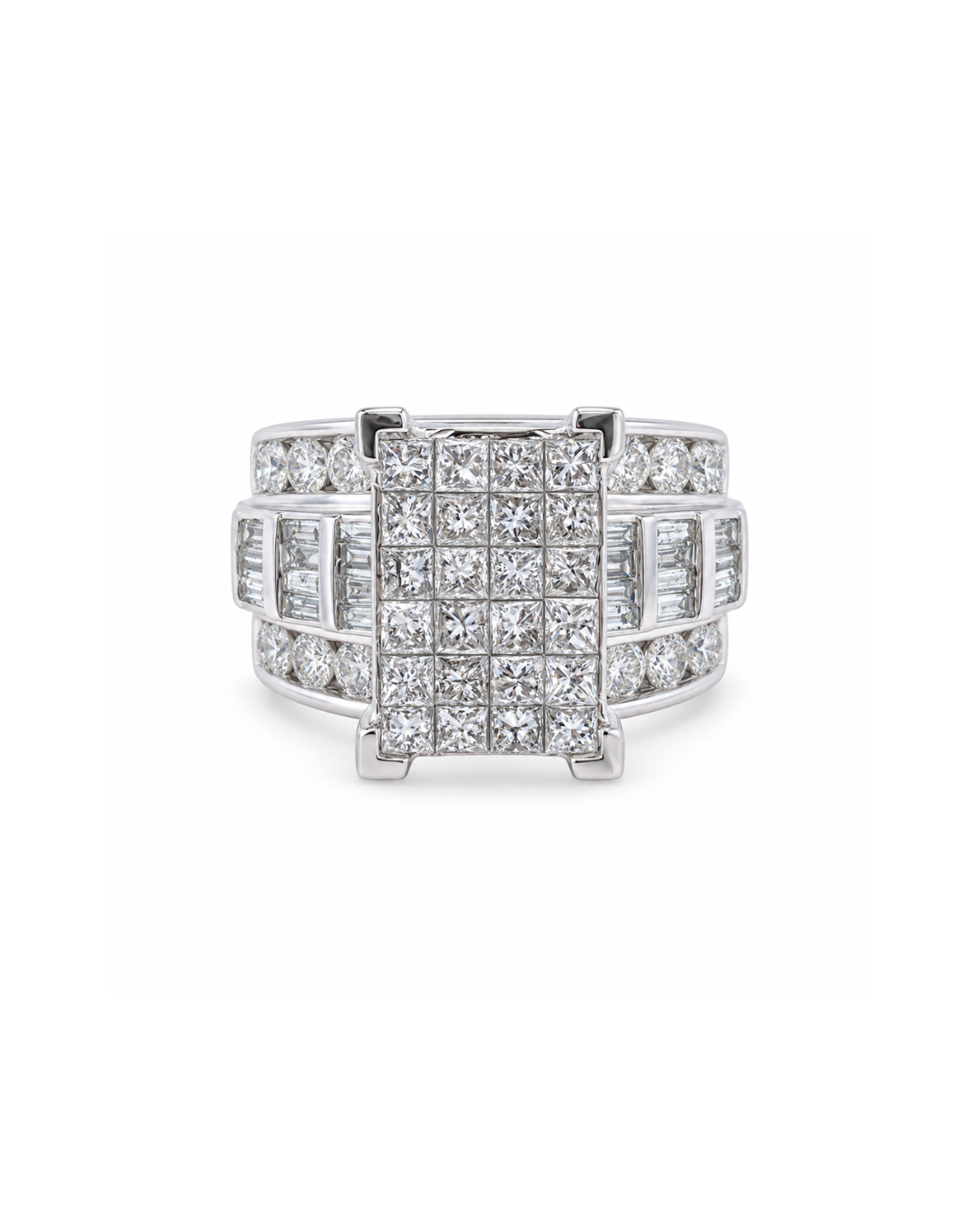 14K White Gold 3.50ct Princess Diamond Cluster Ring