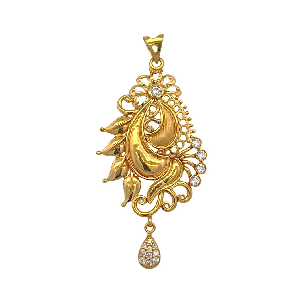 22K Yellow Gold 15-Stone Cubic Zirconia Pendant Necklace