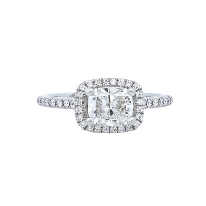 18K White Cushion Diamond 1.00Ct Halo Engagement Ring