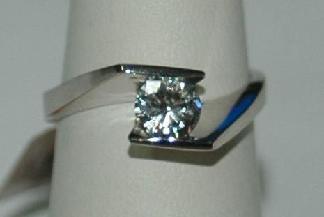 14K White Round Diamond 0.55Ct Tension Set Engagement Ring