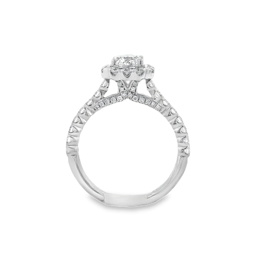 14K White Cushion Diamond 1.14Ct Halo Engagement Ring