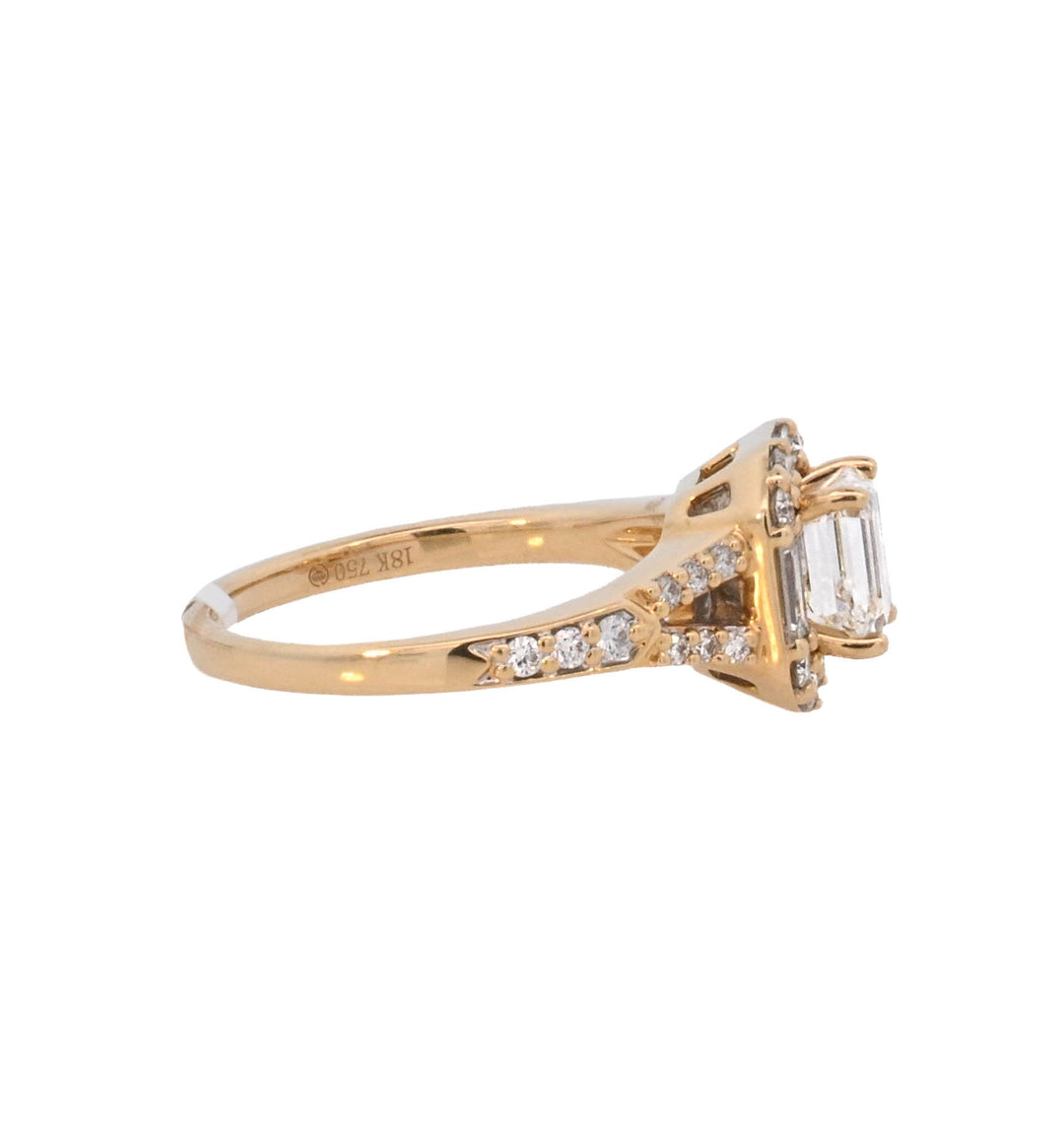 18K Yellow Emerald- Cut Diamond 0.25Ct Halo Engagement Ring