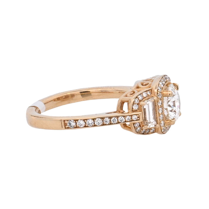 14K Yellow Gold 1CT Round Diamond 3-Stone Engagement Ring