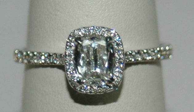 18K White Gold 0.70Ct Cushion Diamond Halo Engagement Ring