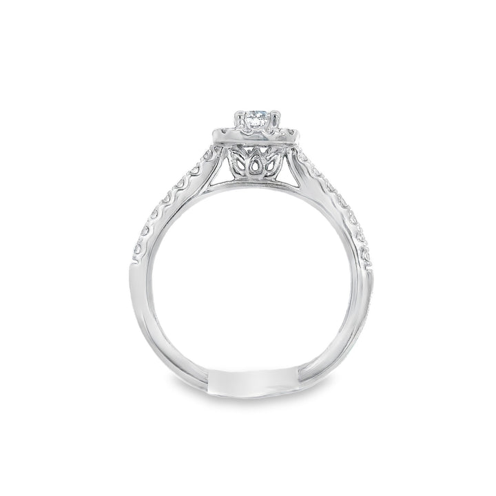 14K White Round Diamond 0.45Ct Halo Engagement Ring