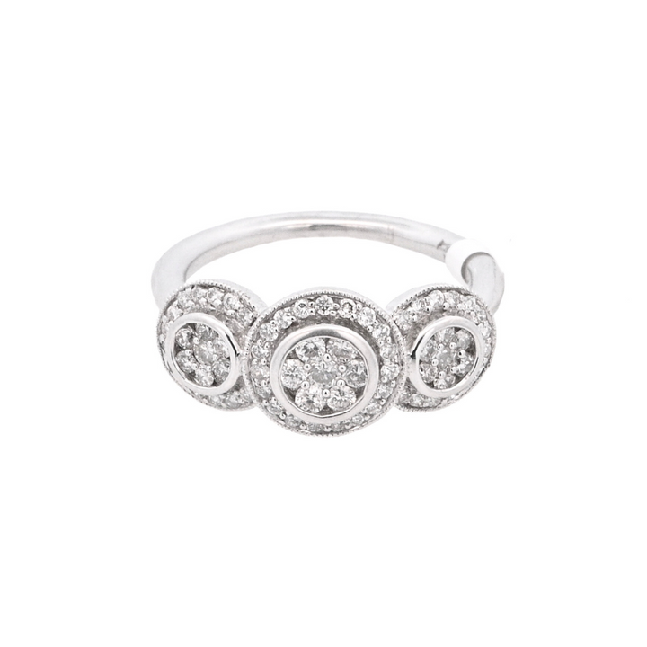 14K White Gold 0.75ct Diamond Halo Cluster Ring