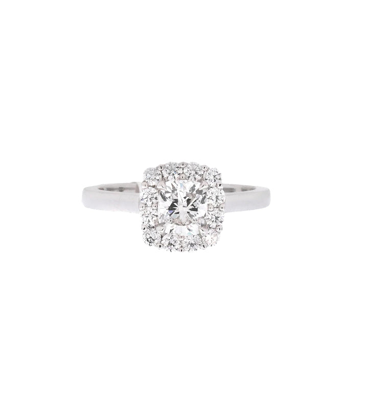 18K White Gold 1.10Ct Cushion Diamond Halo Engagement Ring