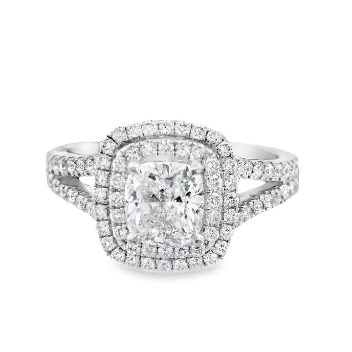 14K White Cushion Diamond 1.01Ct Halo Engagement Ring