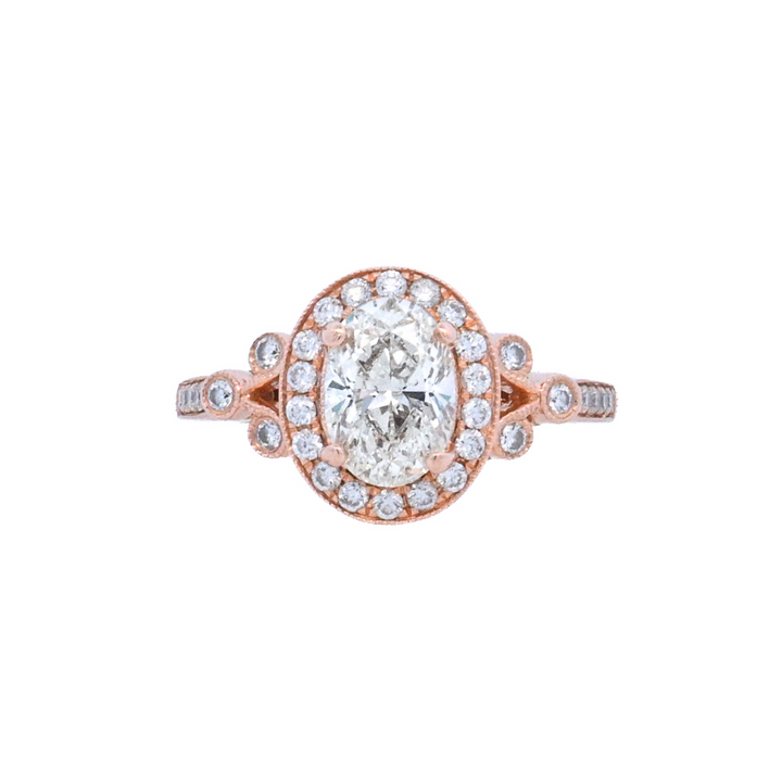 14K Rose Oval Diamond 1.25Ct Halo Engagement Ring