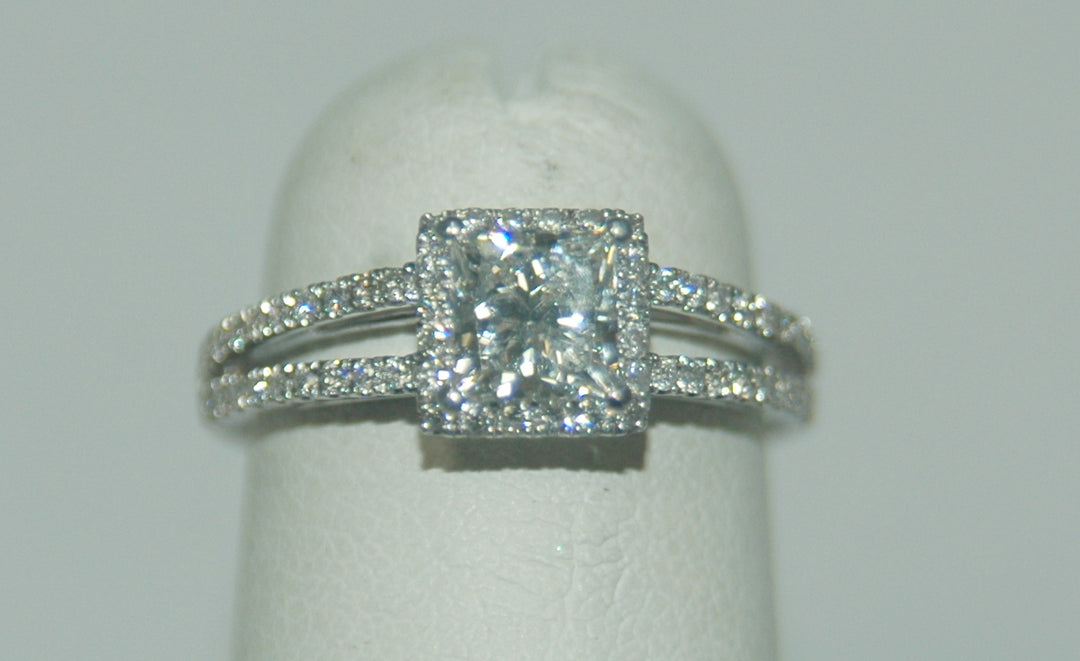 14K White Gold 0.70ct Princess Diamond Halo Ring