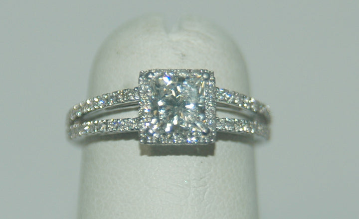 14K White Princess Diamond 0.70Ct Halo Engagement Ring