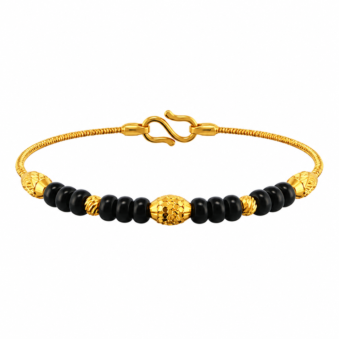 22K Yellow Gold Black & Gold Beaded Baby Bangle
