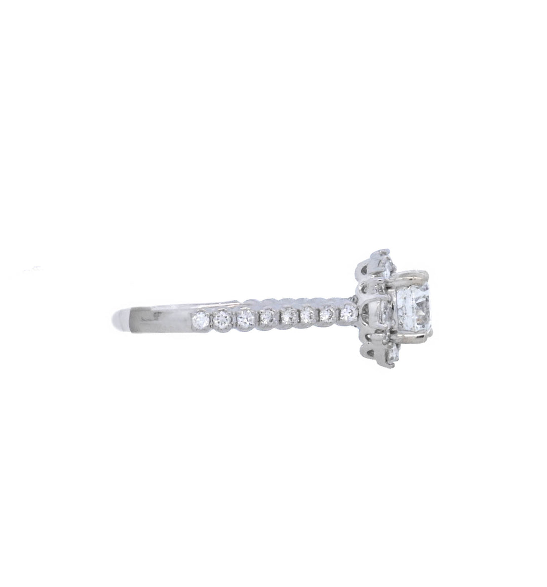14K White Gold 1.04Ct Round Diamond Halo Engagement Ring