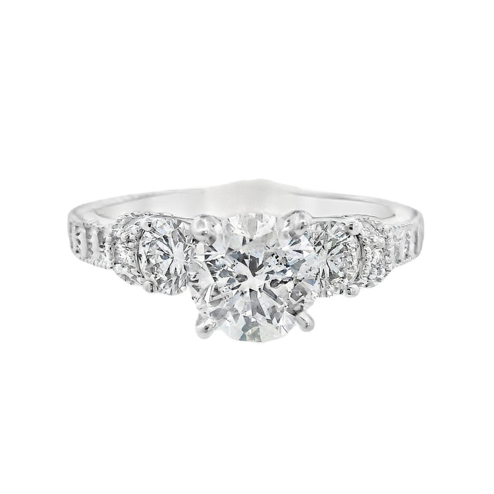 18K White Round Diamond 1.18Ct 3 Stone Engagement Ring