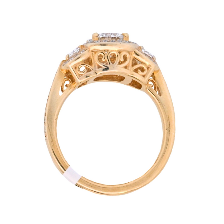 14K Yellow Gold 1CT Round Diamond 3-Stone Engagement Ring
