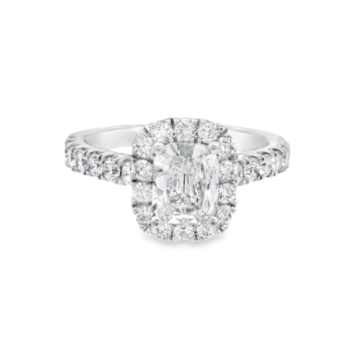 14K White Cushion Diamond 0.72Ct Halo Engagement Ring