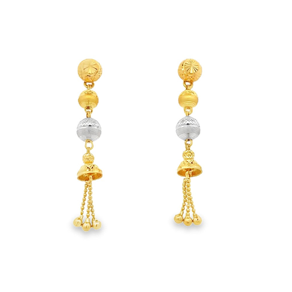 22K Yellow Gold Dangle Bead Screw-Back Earrings