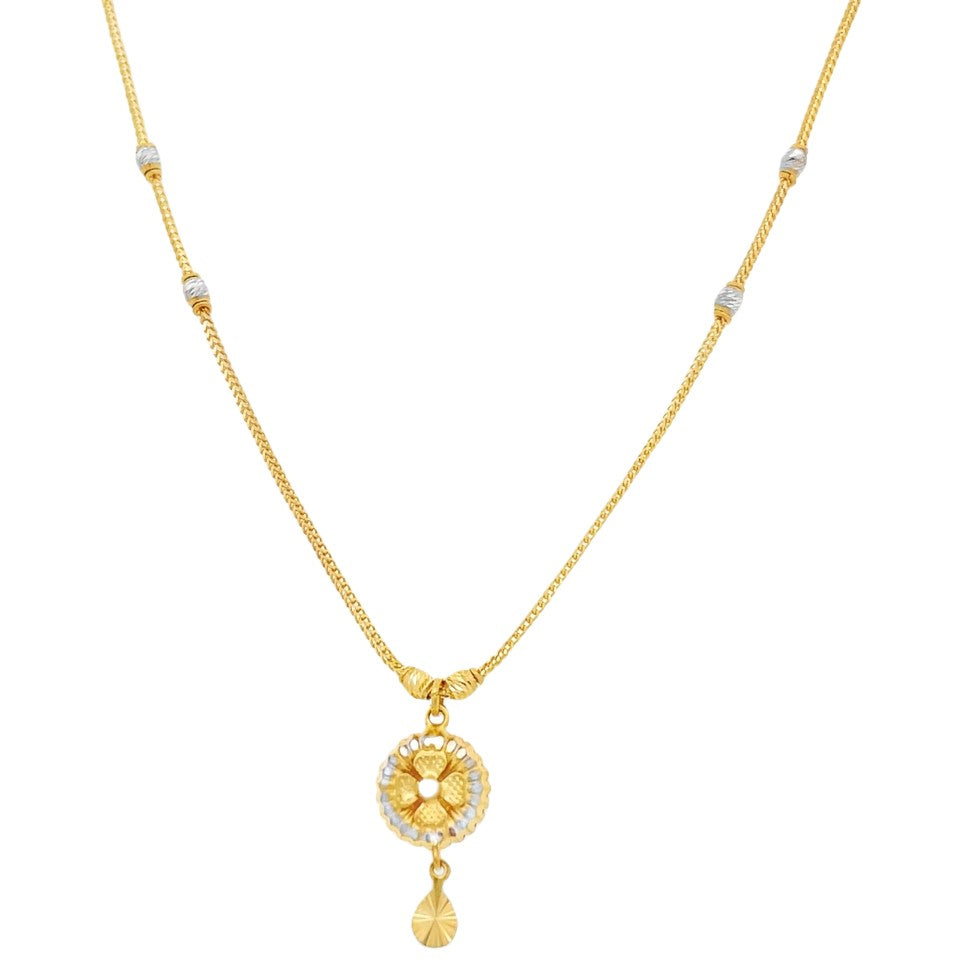 22K Yellow Gold Indian Flower Pendant Necklace