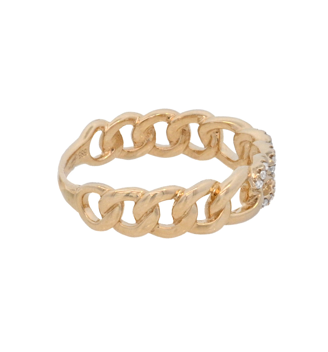 14K Yellow Gold 0.08ct Diamond Cuban Link Fashion Ring