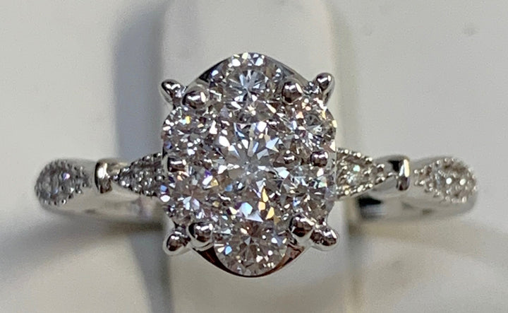 14K White Gold 0.50CT Round Diamond Cluster Engagement Ring