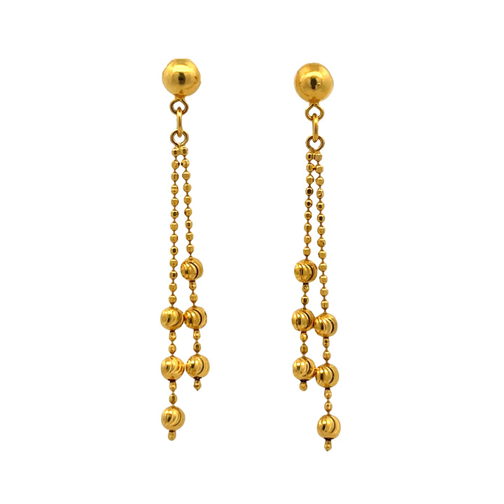 22K Yellow Gold Elegant Bead Dangle Earrings