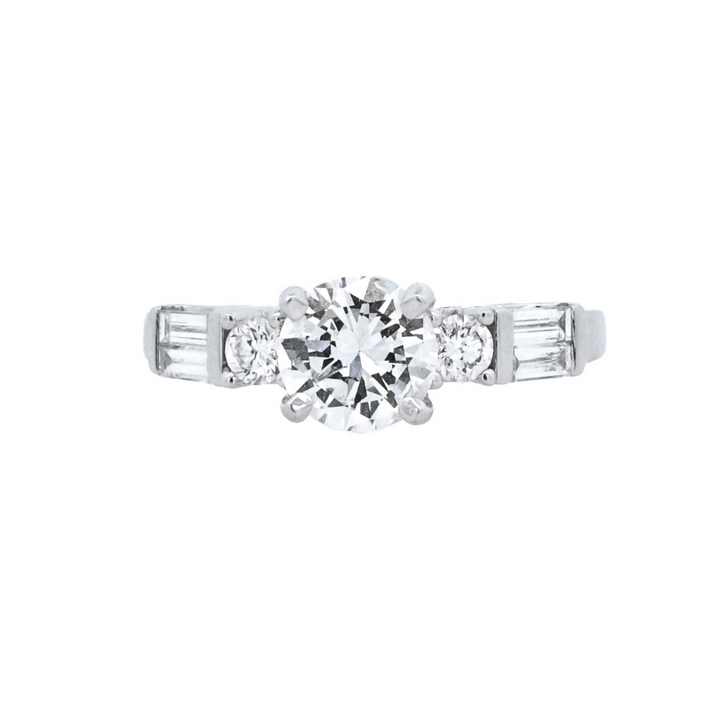 14K White Gold Round Diamond 0.96Ct Multi-Stone Engagement Ring