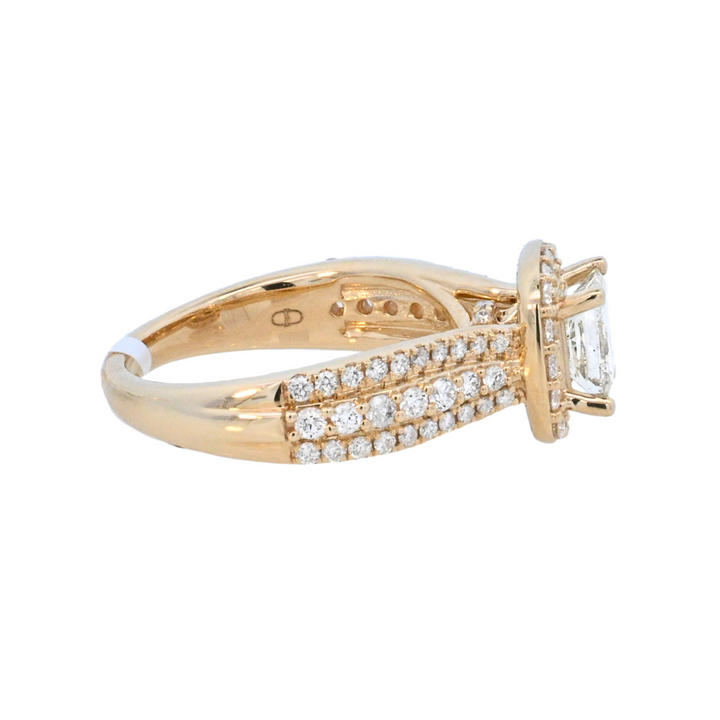 14K Yellow Gold 1CT Princess Diamond Halo Engagement Ring