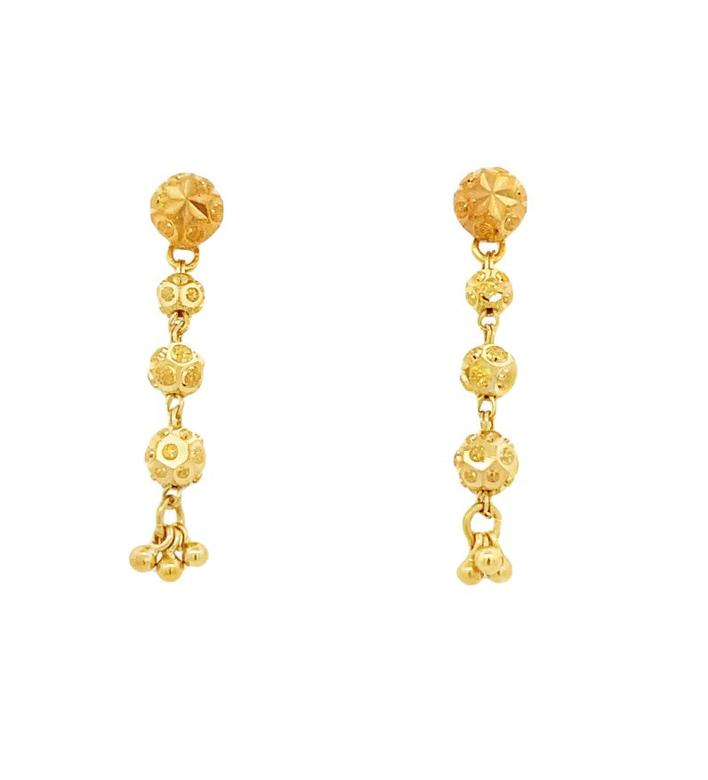 22K Yellow Gold Elegant Dangle Bead Earrings