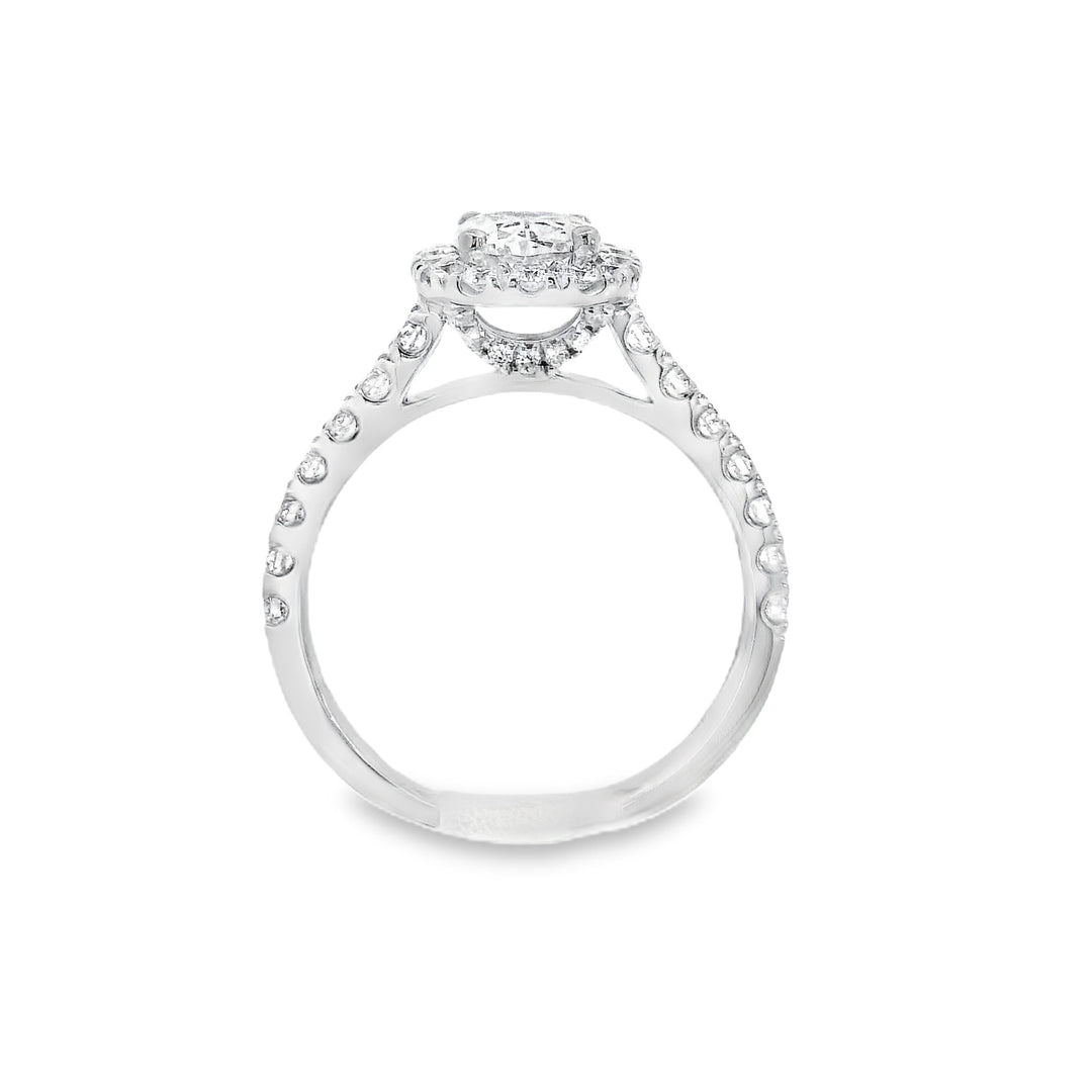 14K White Cushion Diamond 0.95Ct Halo Engagement Ring