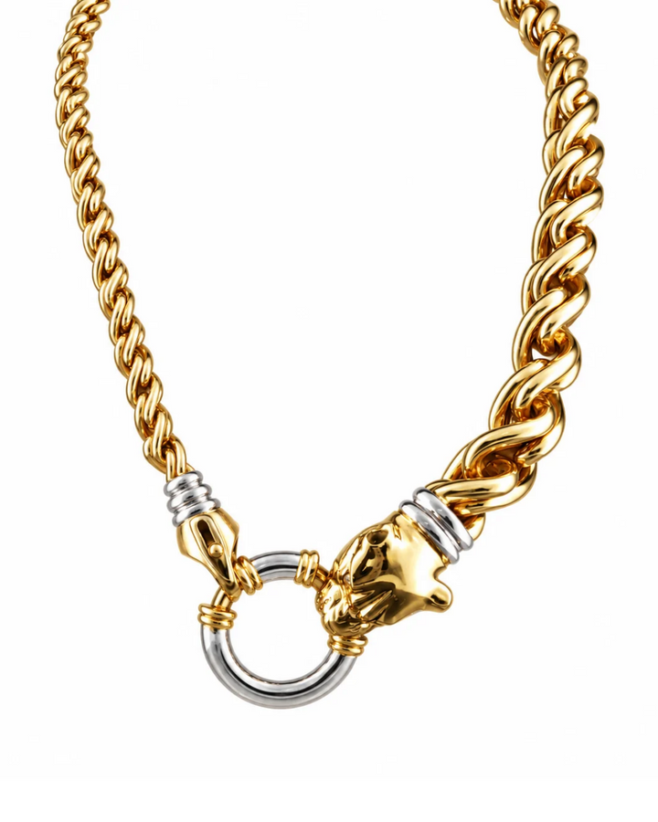 14K Yellow and White Gold Panther Diamond Estate Necklace