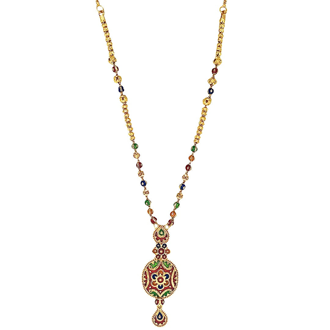 22K Yellow Gold Multi-Color Beaded Statement Necklace