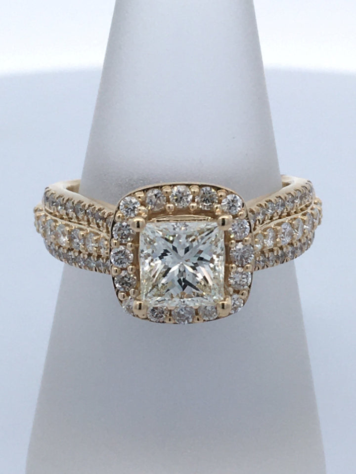 14K Yellow Princess Diamond 1.00Ct Halo Engagement Ring