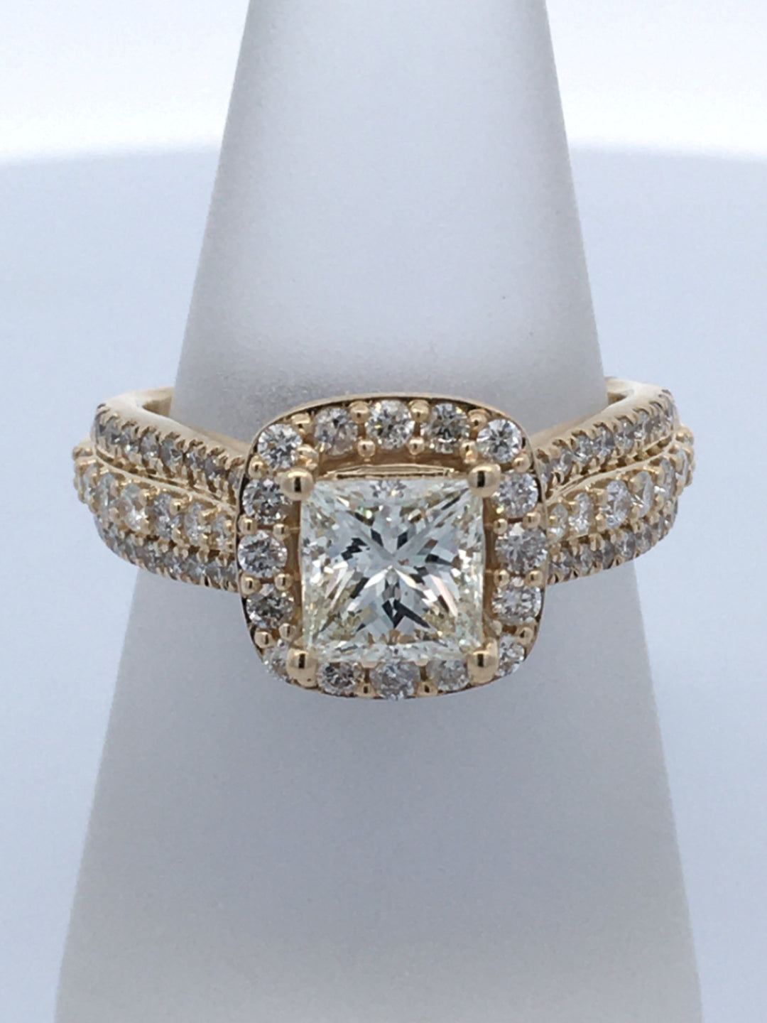 14K Yellow Princess Diamond 1.00Ct Halo Engagement Ring