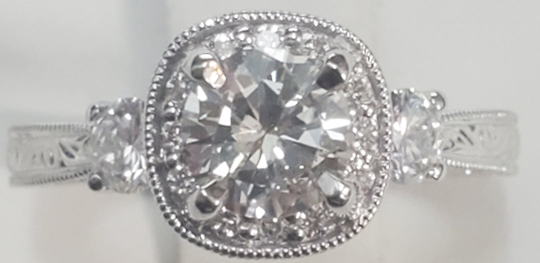 18K White Gold 0.76CT Round Diamond Halo Engagement Ring