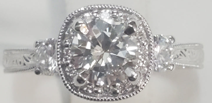 18K White Gold 0.76CT Round Diamond Halo Engagement Ring