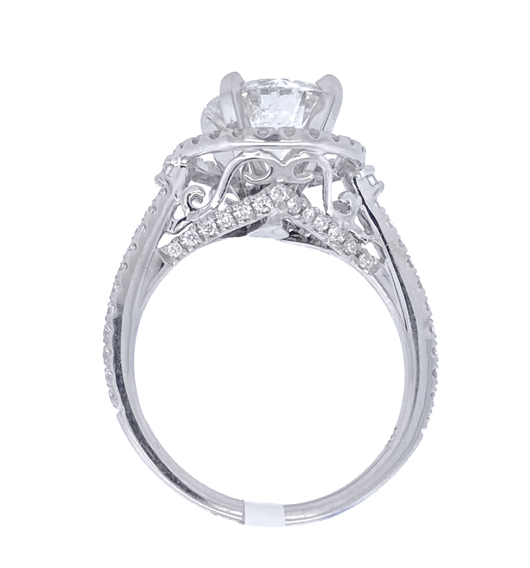 14K White Gold 2.10Ct Round Diamond Halo Engagement Ring
