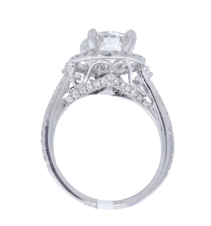 14K White Gold 2.10Ct Round Diamond Halo Engagement Ring