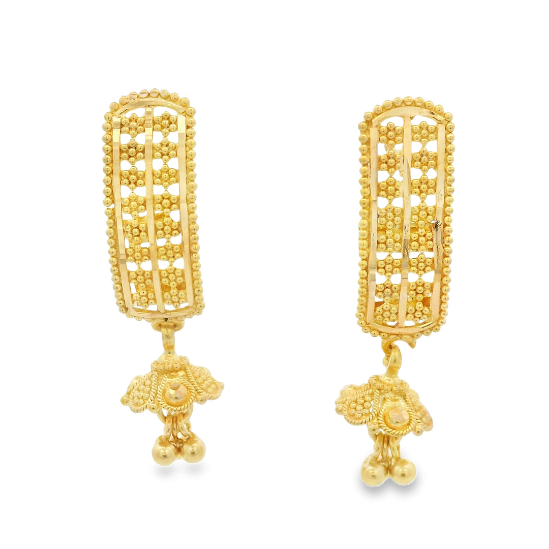 22K Yellow Gold Elegant Dangle Earrings with Secure Screw Backs