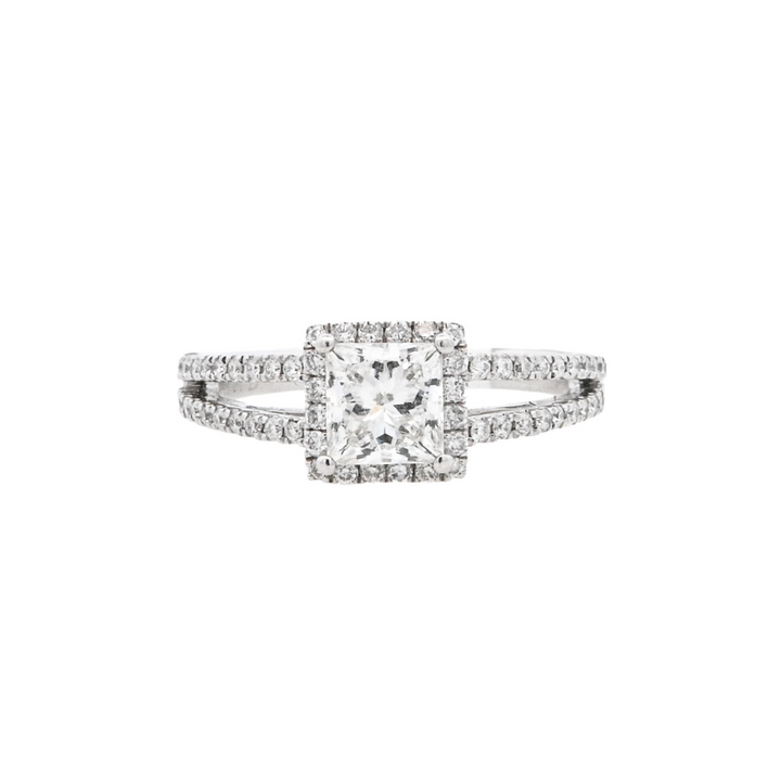14K White Gold 0.70ct Princess Diamond Halo Ring