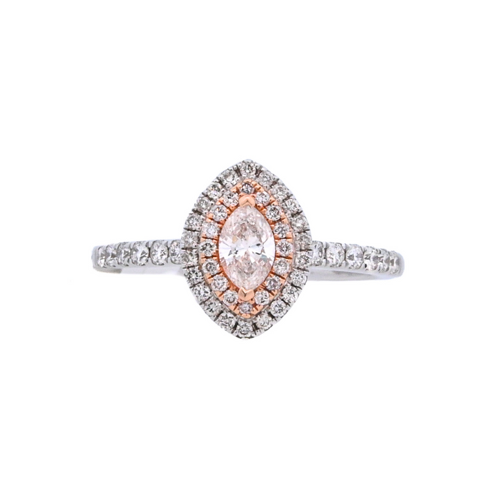 14K Two- Tone Marquise Diamond 0.29Ct Halo Engagement Ring